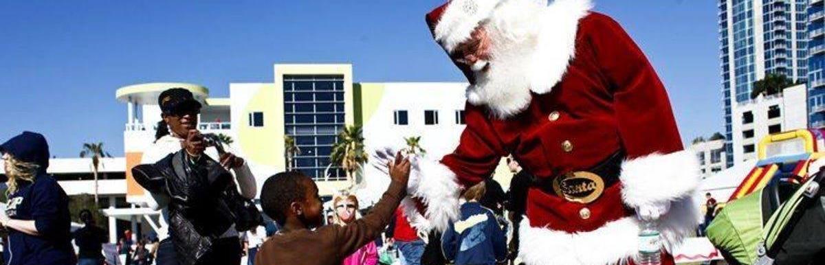 Santa talking to kids