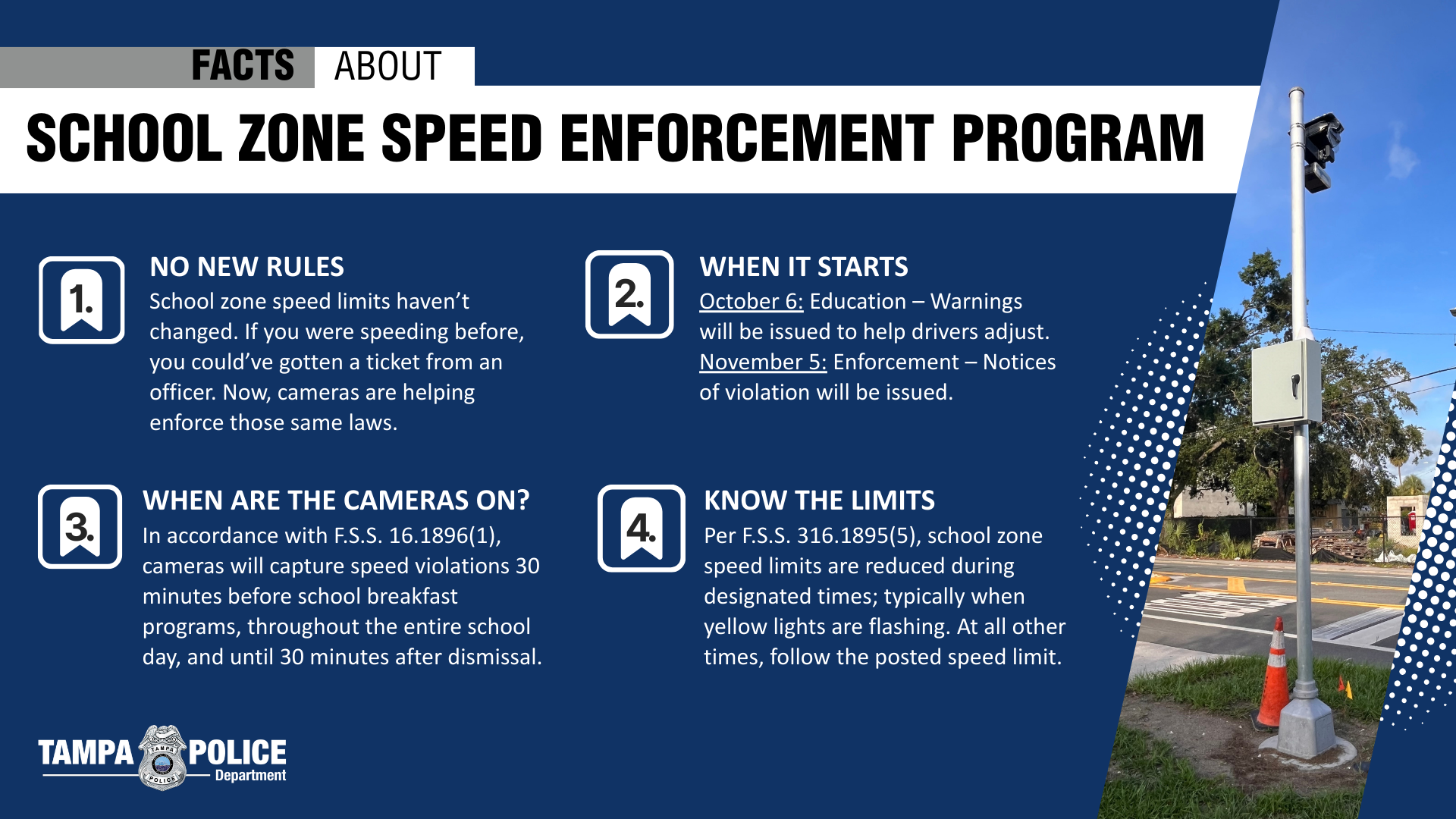 School Zone Enforcement Program - 1 No New rules 2. When it starts 3. When are the camera on? 4. Know the limits