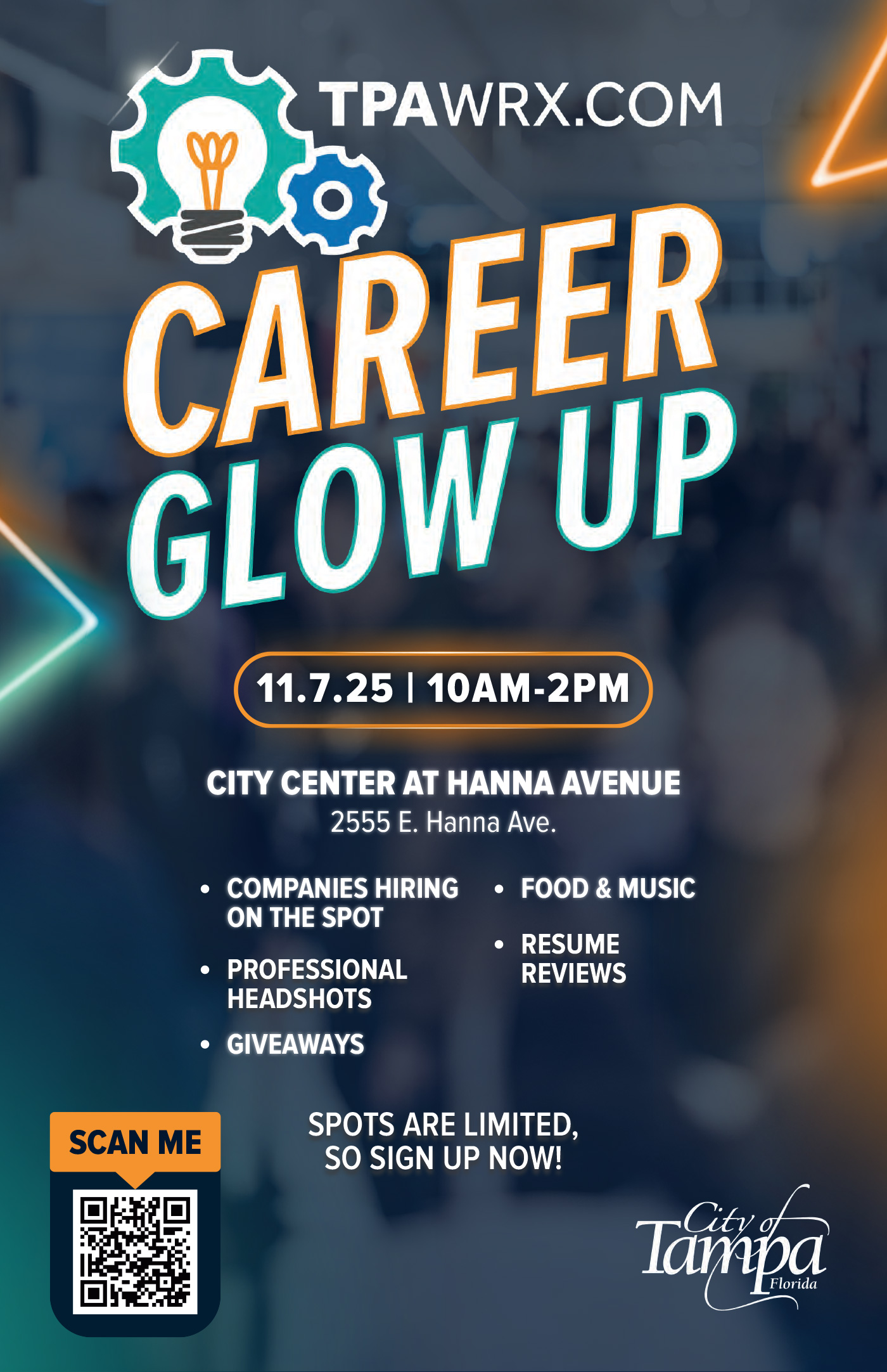 Career Glow Up 2025 flyer with event details, date, and location.