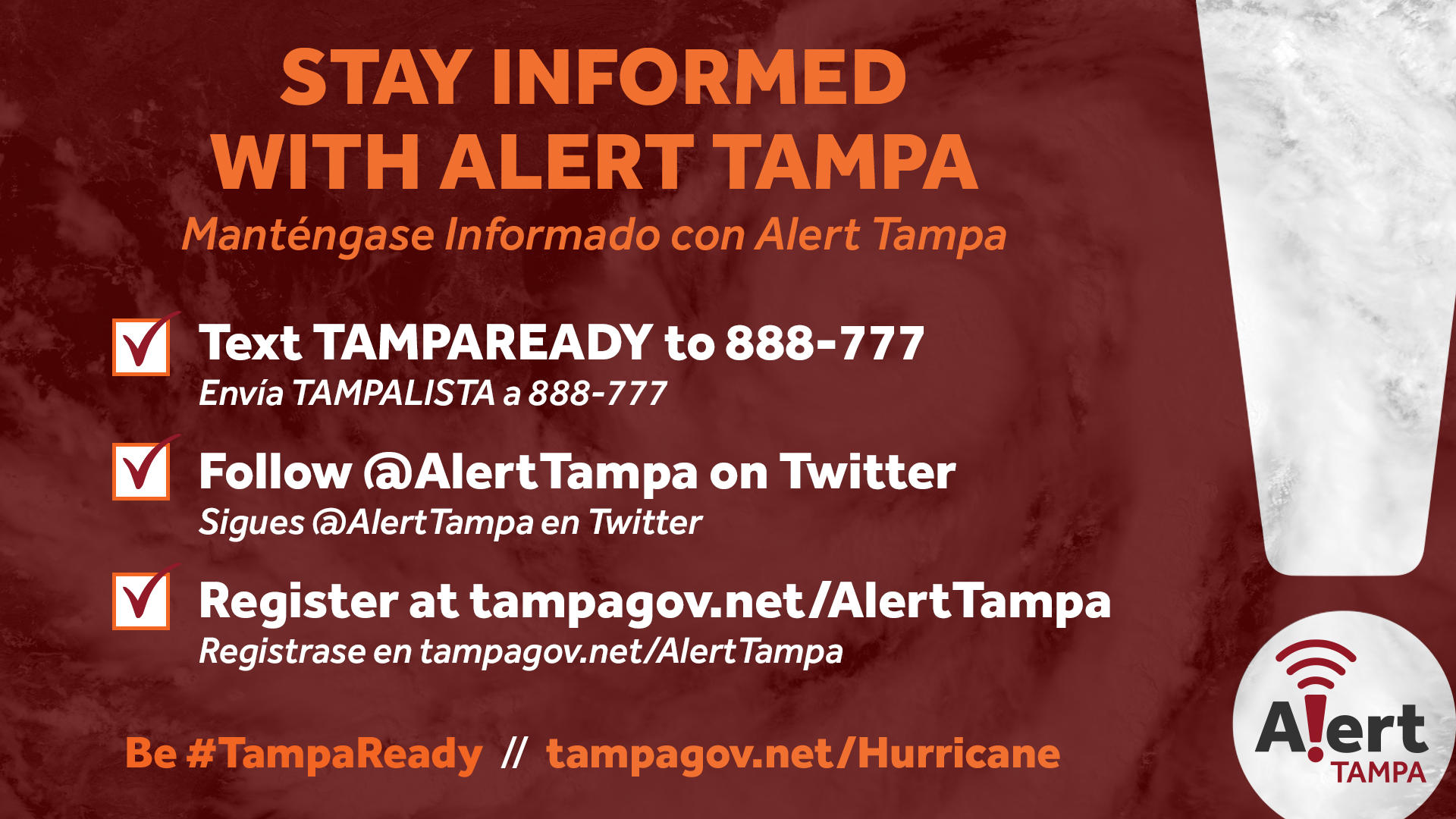 Stay informed with Alert Tampa - Text TAMPAREADY to 888-777 