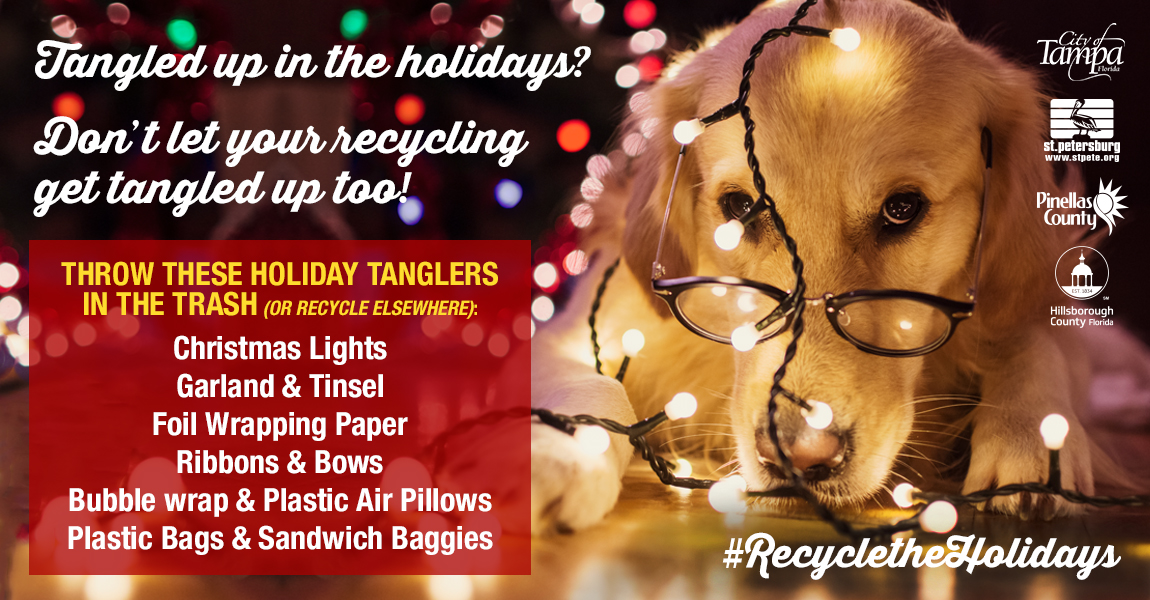 Place tanglers like holiday lights, ribbon, packaging in the trash.