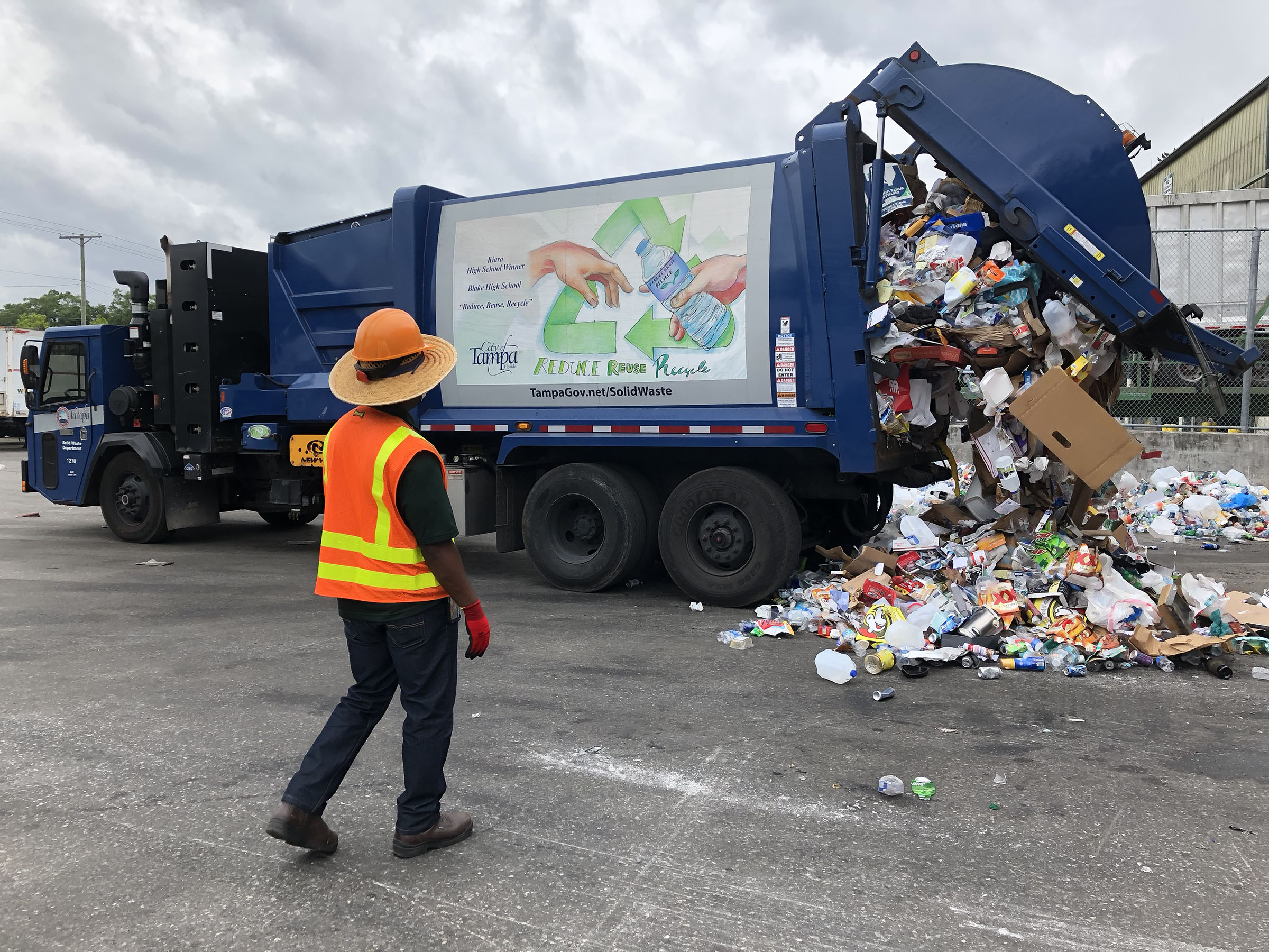 Recycling Truck dumping collected recyclables