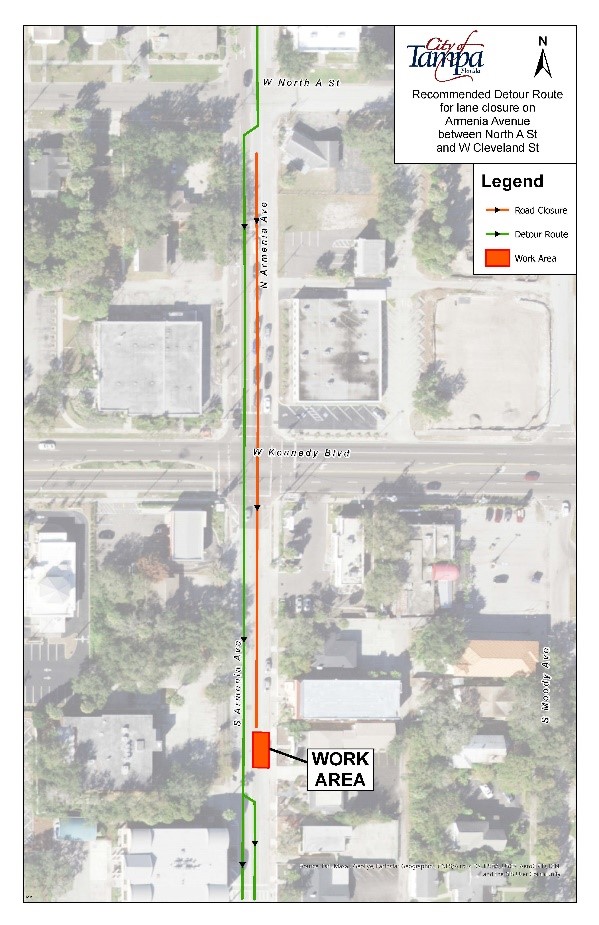 Eastbound lane closure on N Armenia Avenue between W North A Street and W Cleveland Street 