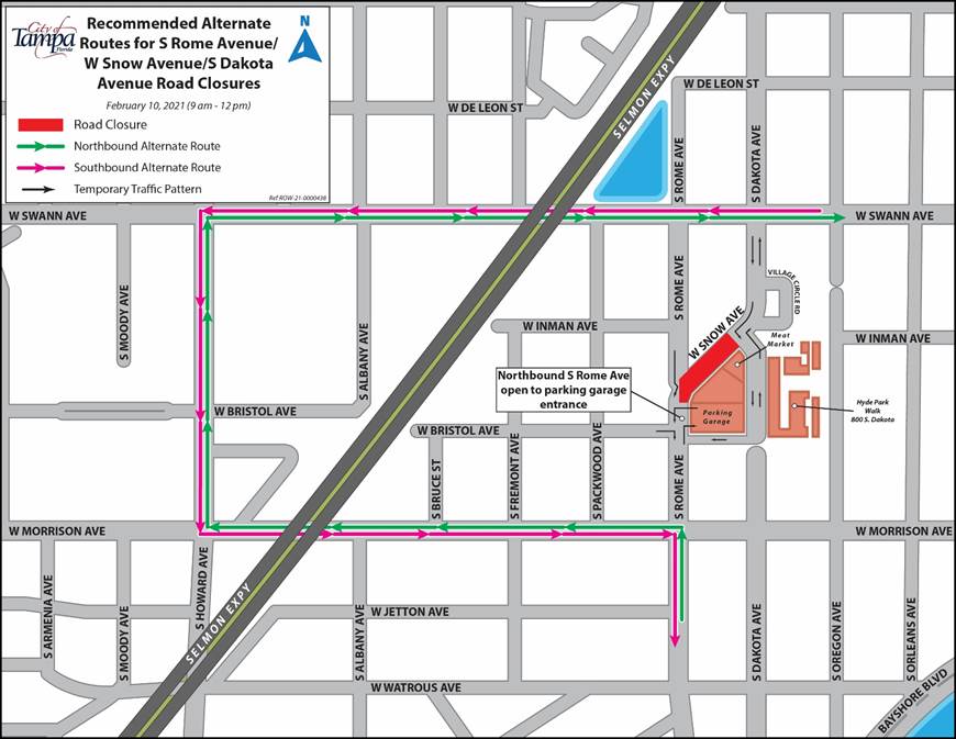 Temporary Road Closure S Rome Avenue / W Snow Avenue / S Dakota Avenue for February 10, 2021 for Building Maintenance