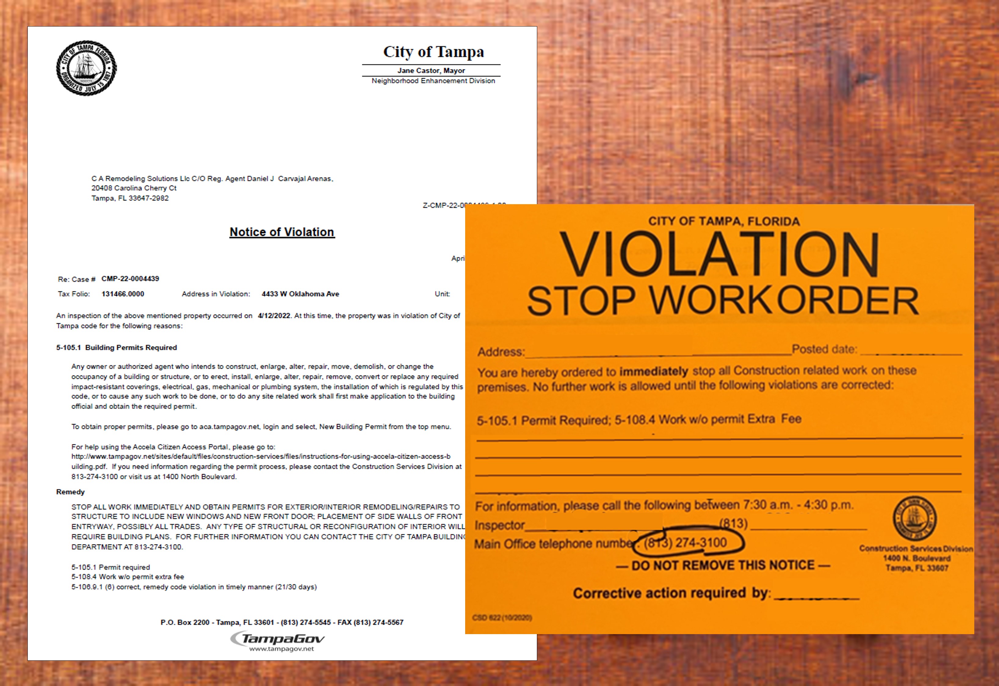 Stop Work Order Violation Notice