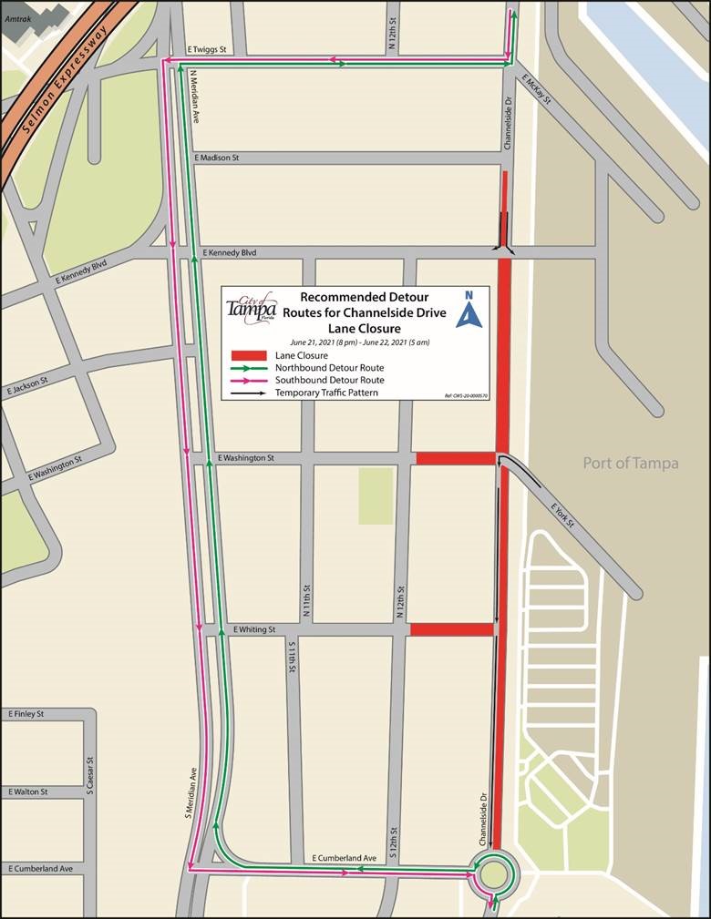 Traffic Advisory: Temporary Lane Closures Channelside Drive to begin June 21, 2021 for Road Construction