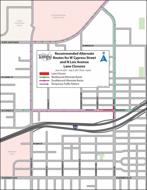 Temporary Lane Closures W Cypress Street and N Lois Avenue to begin June 16, 2021 for Utility Construction