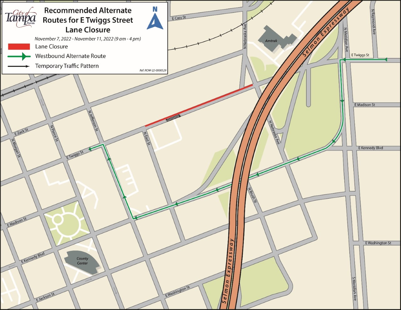 Temporary Lane Closure E Twiggs Street to begin November 7, 2022 for Utility Construction City