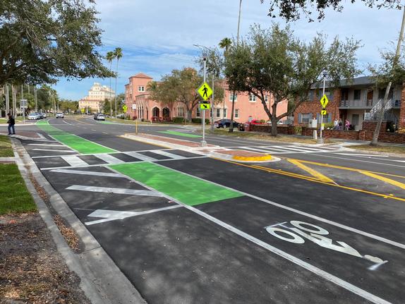 Davis Islands dedicated striped bicycle lanes