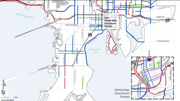 Ybor, Downtown, Westshore, and South Tampa Map of bicycle facilities.
