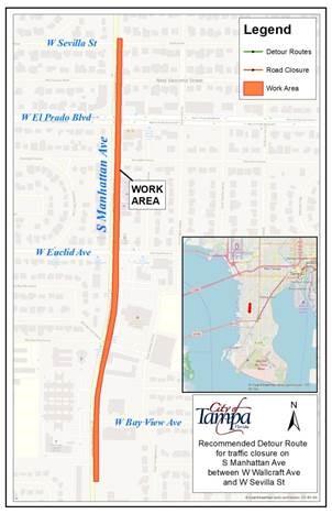 Northbound Lane Closures on South Manhattan Avenue between W Wallcraft Avenue and W Sevilla Street continue through January 20 for Utility Maintenance Work