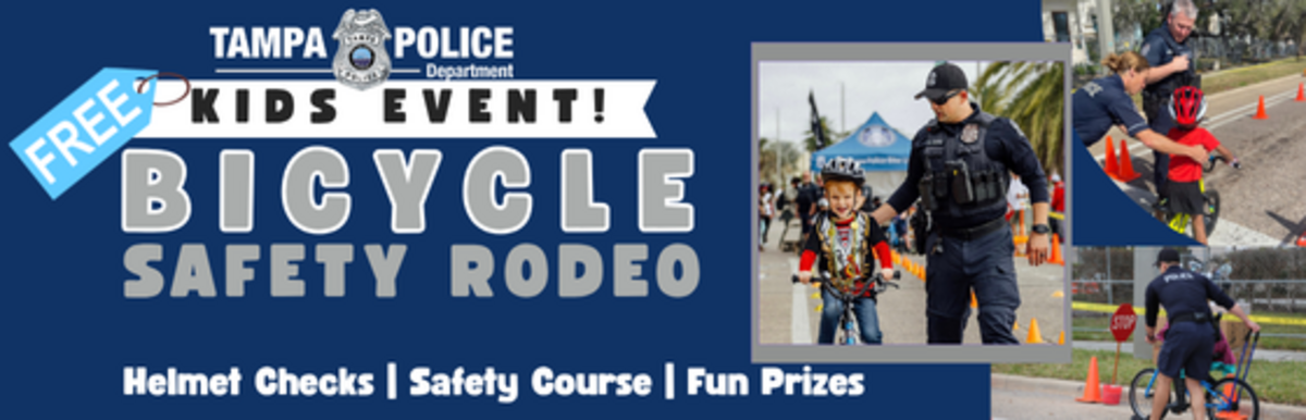 Free Kids Bicycle Safety Rodeo event with helmet checks, safety course, and fun prizes.
