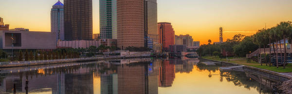 Mirror Image of Tampa Skyline at Sunrise
