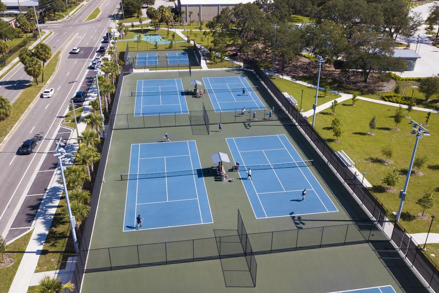 Aerial view of tennis courts