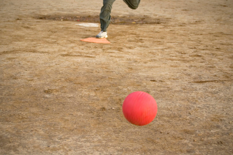 Red Kickball on field