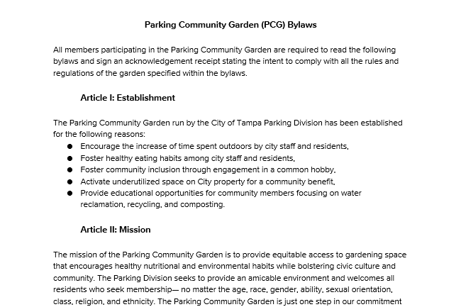 Parking Community Garden Bylaws and Site Rules Title Page
