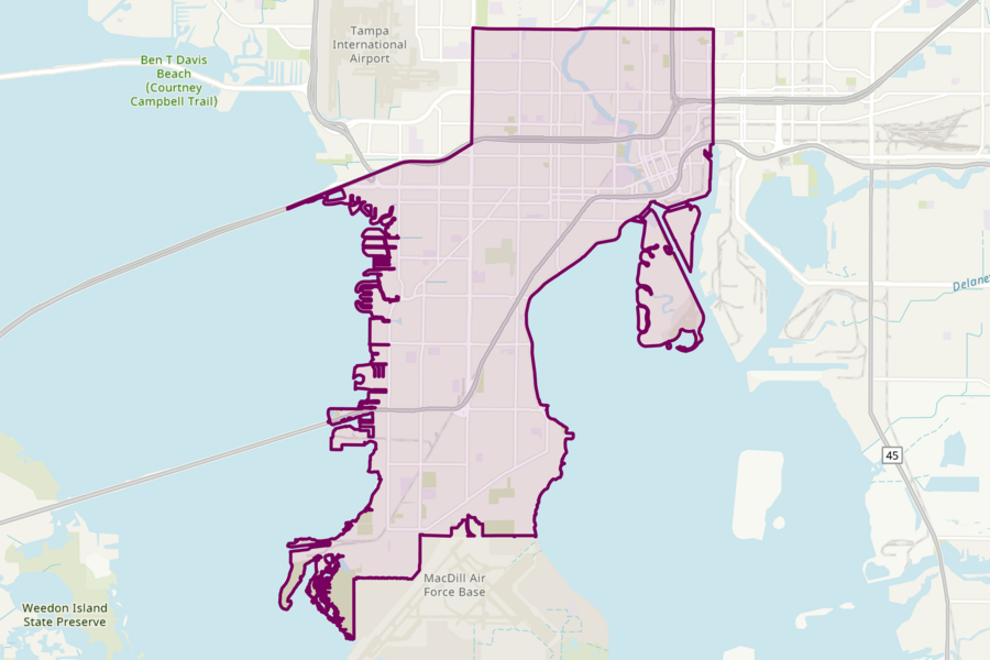 Map highlighting downtown and South Tampa areas.