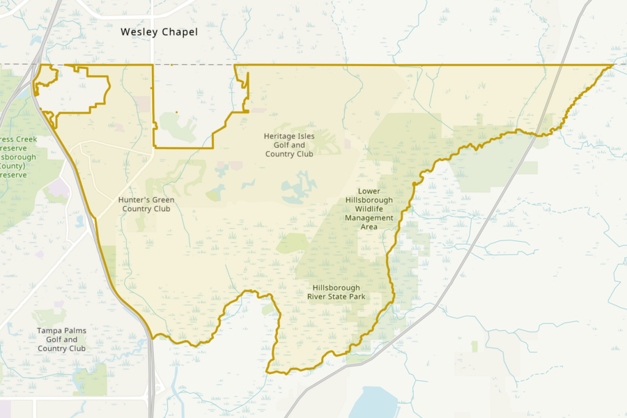 Map highlighting New Tampa CIAC area outlined in yellow.