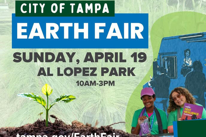 City of Tampa Earth Fair, April 19, Al Lopez Park, 10AM-3PM, event details graphic.
