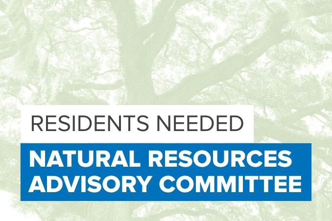 Graphic with tree background; text: Residents needed, Natural Resources Advisory Committee.