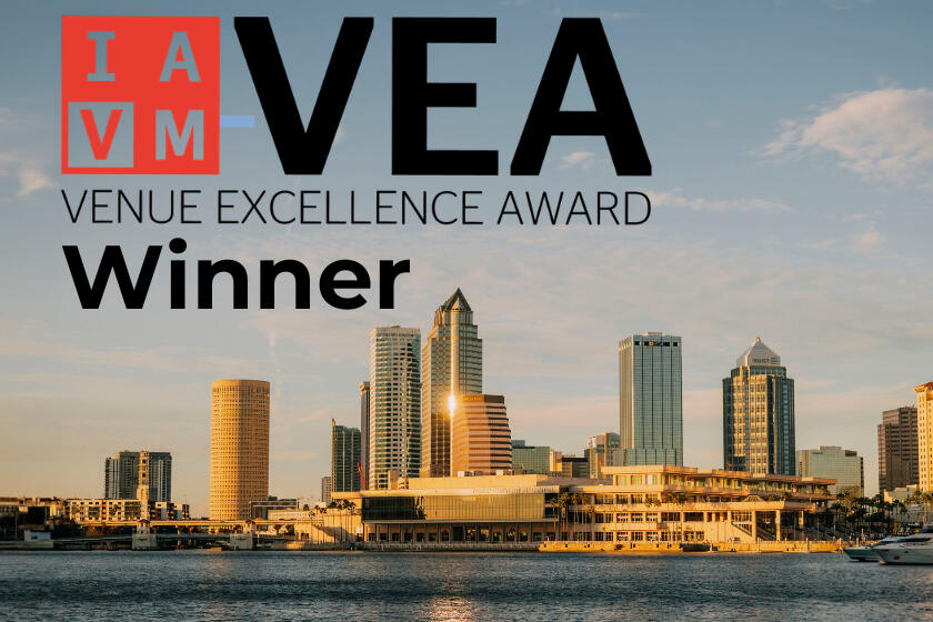 IAVM VEA Venue Excellence Award Winner graphic with Tampa skyline