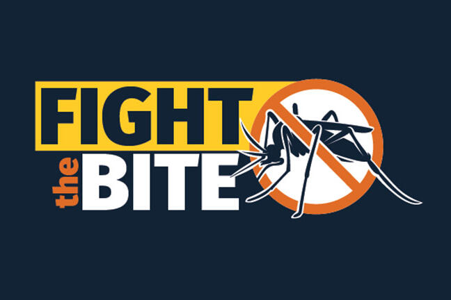 Graphic with "Fight the Bite" text and a mosquito in a no symbol.