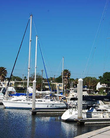 View of boats and boat slips.