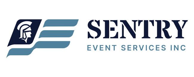 Sentry Event Services logo with helmet icon and blue stripes
