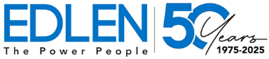 Edlen 50th anniversary logo with &quot;The Power People,&quot; 1975-2025.