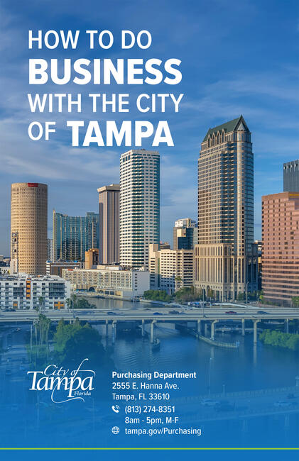 How to do business with the City of Tampa booklet cover with skyline and contact info.