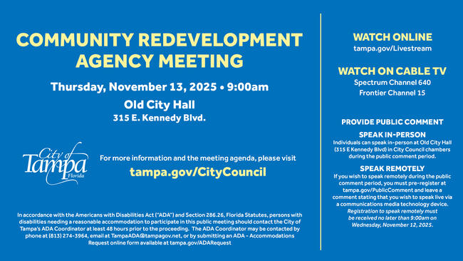 Community Redevelopment Agency Meeting announcement for November 13, at Old City Hall.
