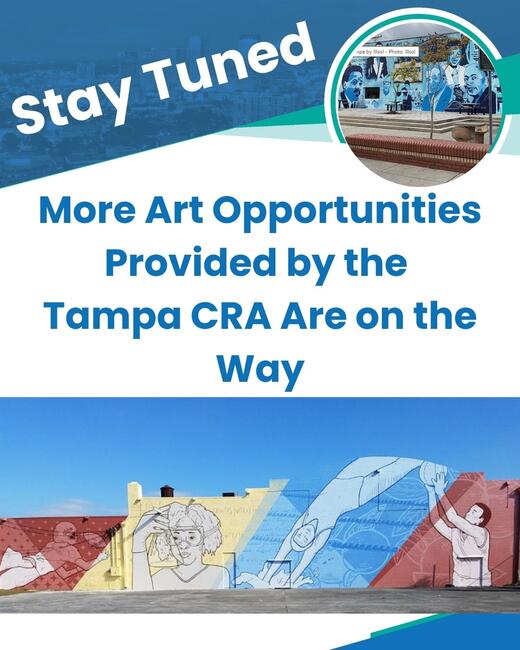 Stay tuned for art opportunities from Tampa CRA, featuring mural with diverse figures.