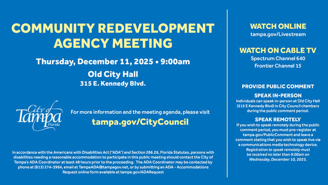Community Redevelopment Agency Meeting flyer for December 11, 2023, at Old City Hall.