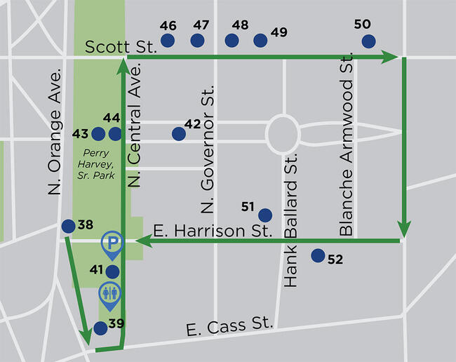 Map showing a route along N. Central Ave with key points marked.