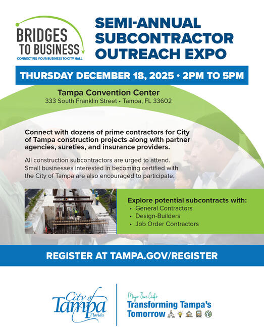 Subcontractor outreach networking flyer for December 18 expo in Tampa.