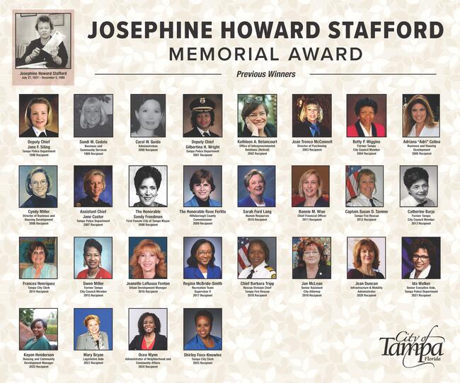 "2026 WHM Award recipient poster with past winners' portraits and names."