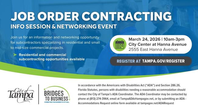 Job Order Contracting info session flyer with event details and registration link.