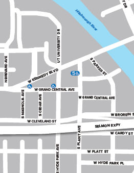 Map image with icons showing the above listed locations for on-street disabled parking in the Grand Central area..