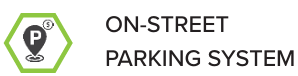 On-street parking system logo with a hexagon and "P" icon.