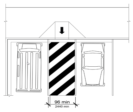 Overhead diagram of car parking layout with dimensions,