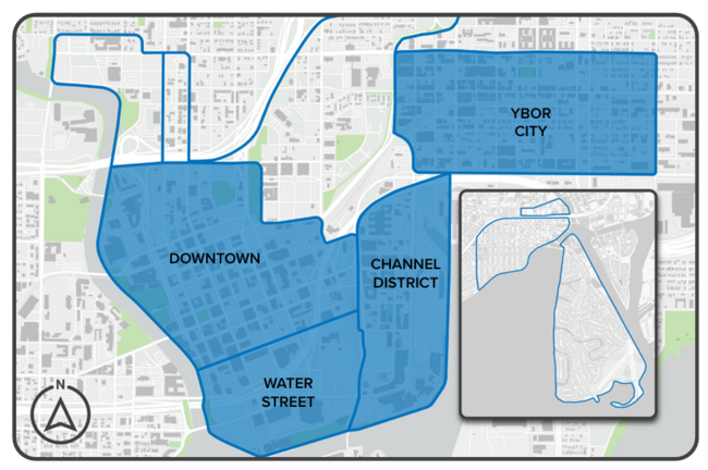 The Action Items detailed in this section should be implemented in Channel District, Downtown, Water Street, and Ybor City.
