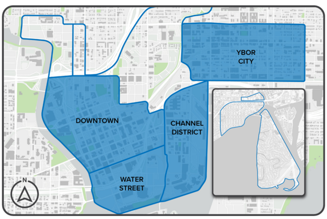 The Action Items detailed in this section should be implemented in Channel District, Downtown, Water Street, and Ybor City.
