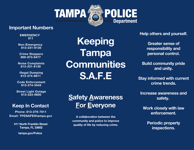 Tampa Police graphic on community safety and contact benefits.