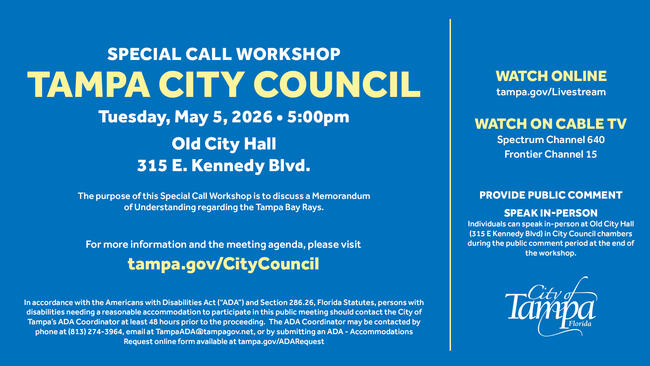Special Call Meeting, Tampa City Council, May 5, 2020, 5:00 pm, Old City Hall.
