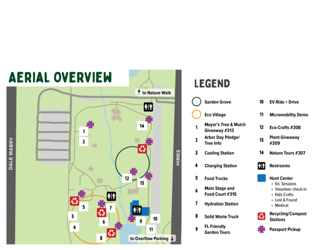 Map of Al Lopez Earth Fair with pathways, booths, and a legend for navigation.