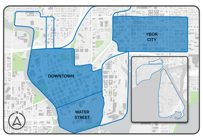 The Action Items detailed in this section should be implemented in Downtown, Water Street, and Ybor City.