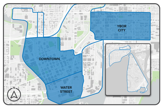 The Action Items detailed in this section should be implemented in Downtown, Water Street, and Ybor City.