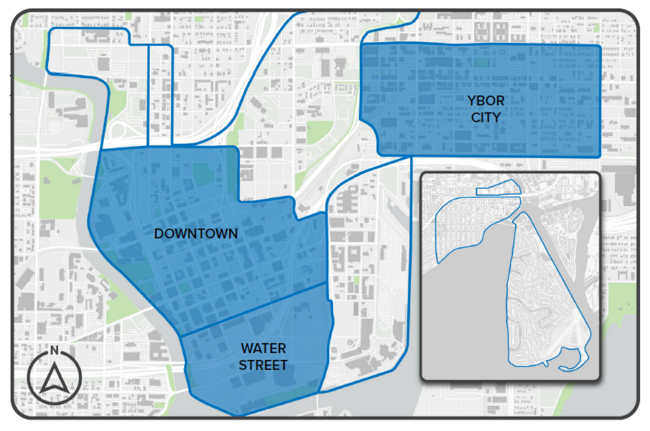 The Action Items detailed in this section should be implemented in Downtown, Water Street, and Ybor City.