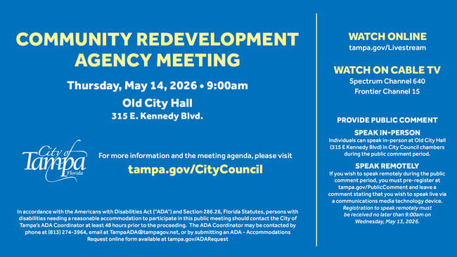 Community Redevelopment Agency meeting notice for May 14, 2020, at Old City Hall.