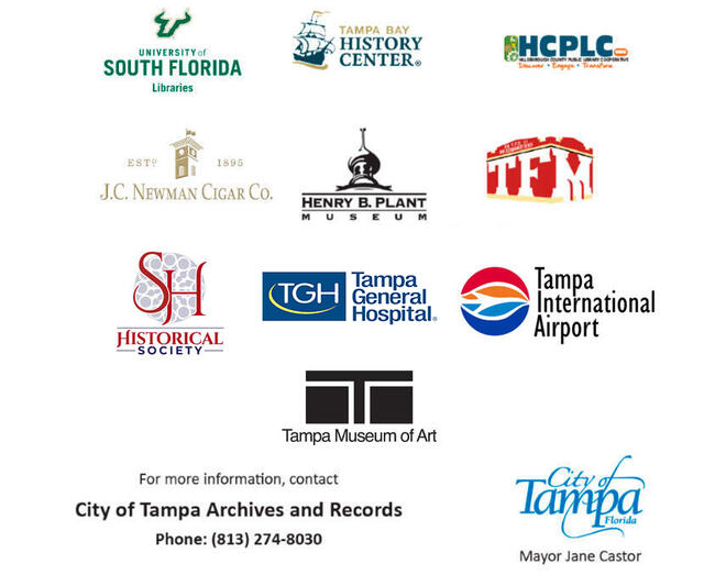 Logos of various sponsors including museums, hospital, airport, and City of Tampa, Florida.